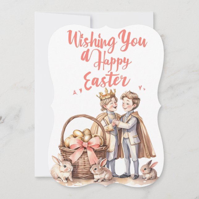 Fairy Tale Gay Couple with Bunnies Easter Card (Front)