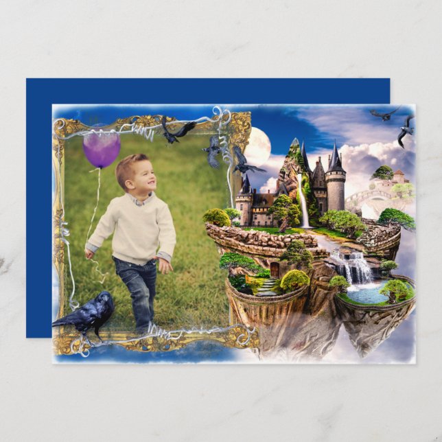 Fairy Tale Knights Castle Photo Birthday Invitation (Front/Back)