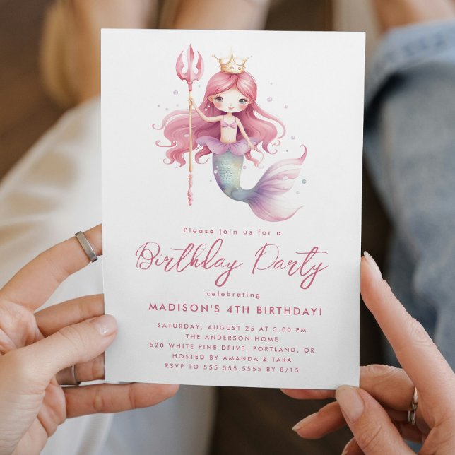 Fairy Tale Little Mermaid Pink Birthday  Invitation (Creator Uploaded)