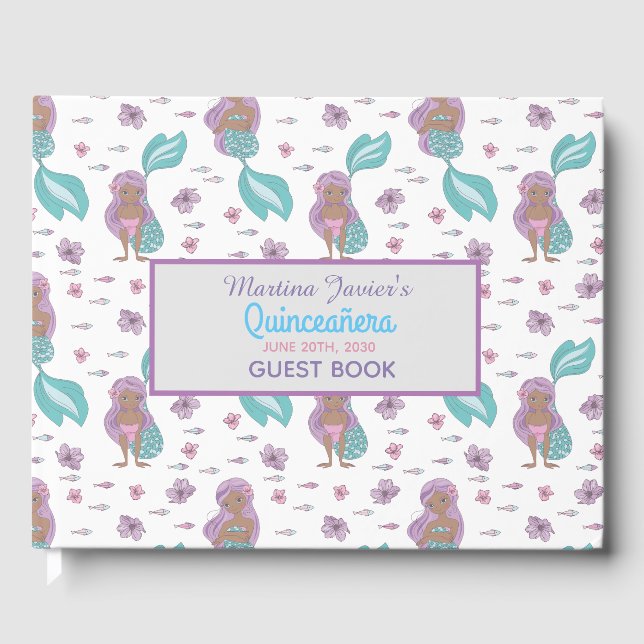 Fairy Tale Mermaid Quinceañera 15th Birthday Guest Book (Front)