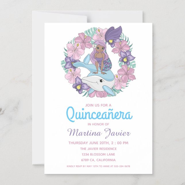 Fairy Tale Mermaid Quinceañera 15th Birthday Magnetic Invitation (Front)