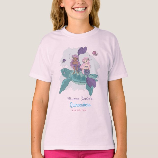 Fairy Tale Mermaid Quinceañera 15th Birthday T-Shirt (Front)