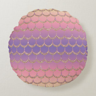 Fairy Tale Mermaid Scales Pastel Gradient Pattern Round Cushion
