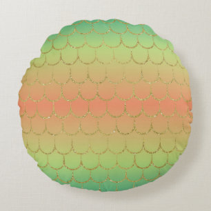 Fairy Tale Mermaid Scales Pastel Gradient Pattern Round Cushion
