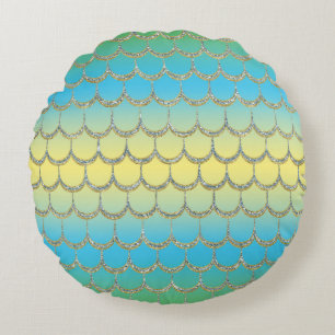 Fairy Tale Mermaid Scales Pastel Gradient Pattern Round Cushion