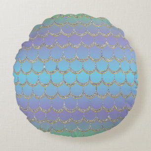 Fairy Tale Mermaid Scales Pastel Gradient Pattern Round Cushion