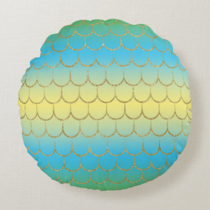 Fairy Tale Mermaid Scales Pastel Gradient Pattern Round Cushion