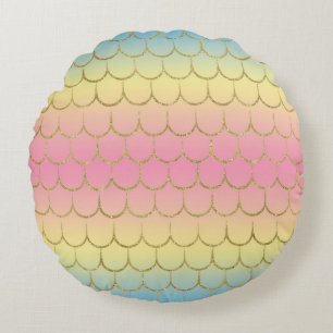 Fairy Tale Mermaid Scales Pastel Gradient Pattern Round Cushion