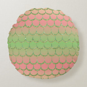 Fairy Tale Mermaid Scales Pastel Gradient Pattern Round Cushion