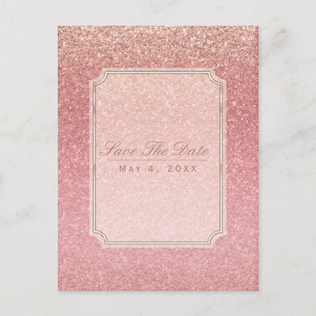 Fairy Tale Pink Glitter Glam Party Save the Date Announcement Postcard (Front)