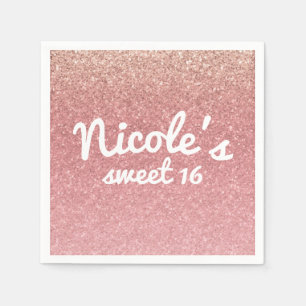 Fairy Tale Pink Glitter Sweet 16 Birthday Party Napkin
