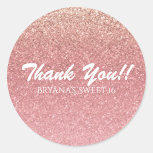 Fairy Tale Pink Glitter Sweet 16 Party Favour Classic Round Sticker