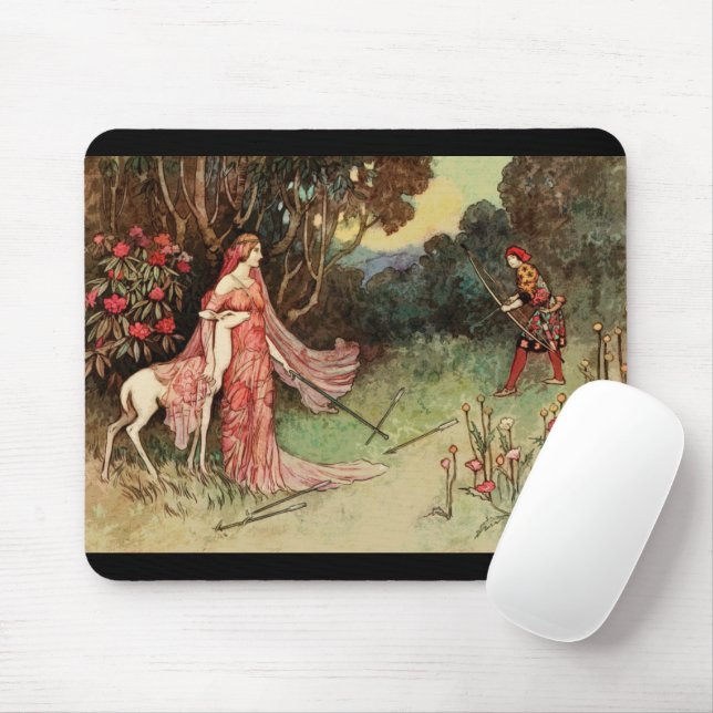 Fairy Tale Princess And White Deer Mouse Pad (With Mouse)