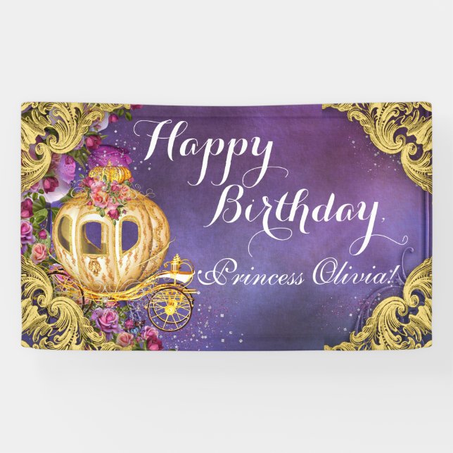 Fairy Tale Princess Carriage Princess Birthday Banner (Horizontal)