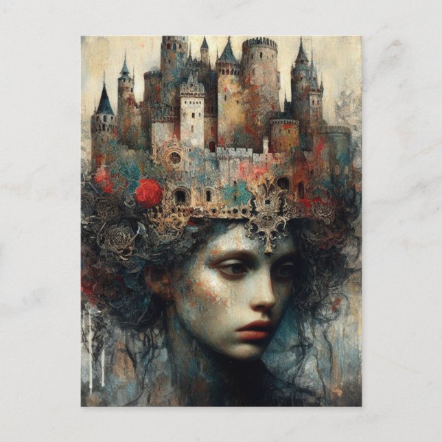 Fairy Tale Queen With Castle on Her Head Postcard (Front)