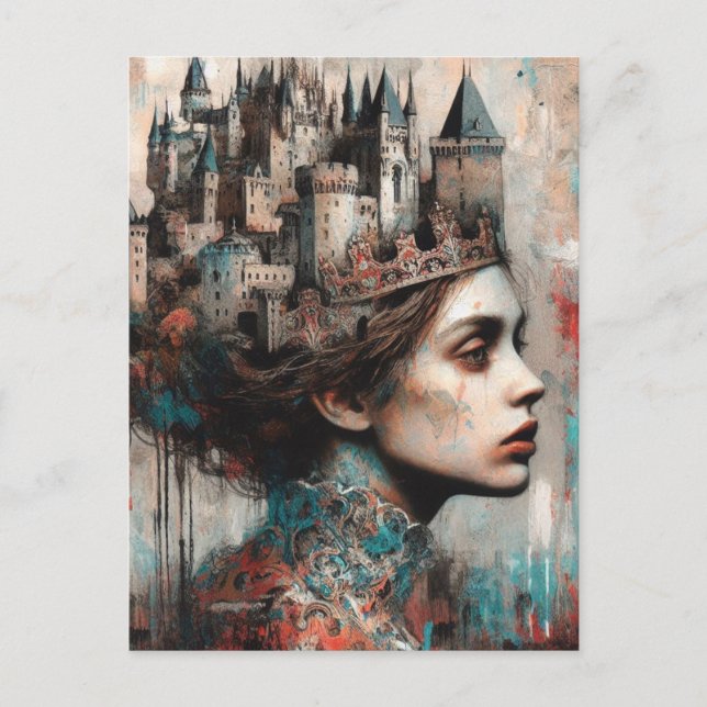 Fairy Tale Queen With Castles and Crown Postcard (Front)