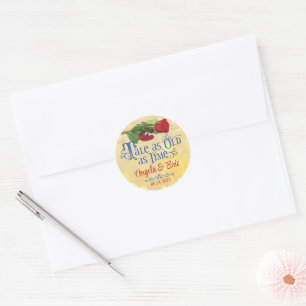 Fairy Tale Red Rose Blue Gold Wedding Classic Round Sticker