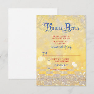 Fairy Tale Red Rose Blue Gold Wedding RSVP Card