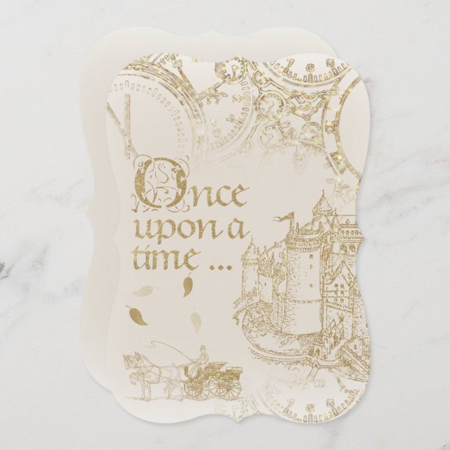 Fairy Tale Theme Castle Carriage Gold Blank Back Invitation (Front/Back)