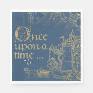 Fairy Tale Theme Castle Carriage Gold on Navy Blue Napkin