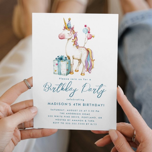 Fairy Tale Unicorn Pink Purple Birthday Party  Invitation (Creator Uploaded)