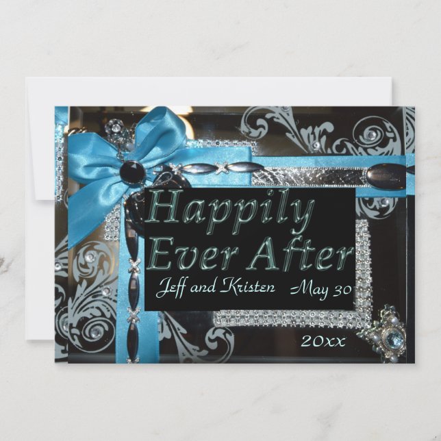 Fairy Tale Wedding- Light blue, black and silver Invitation (Front)