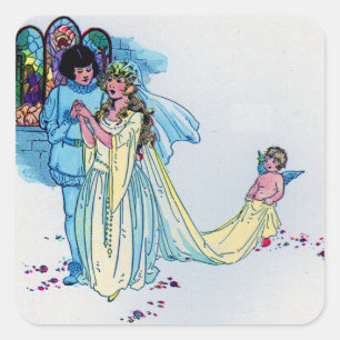 fairy tale wedding square sticker