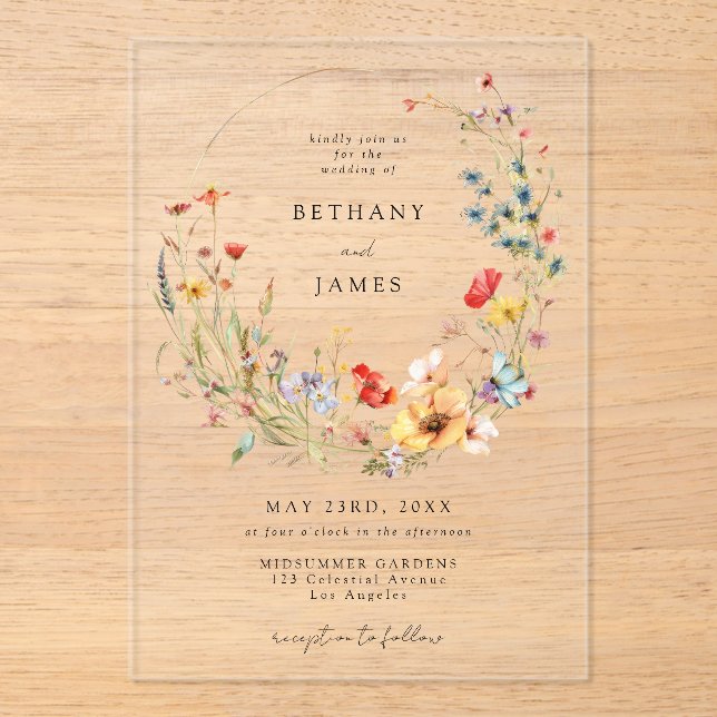 Fairy Tale Wildflower Wedding Acrylic Invitations (Front)