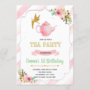 Fairy tea party birthday invitation