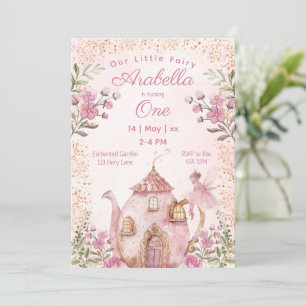 Fairy Tea Party Blush Pink Flowers Girl Birthday Invitation