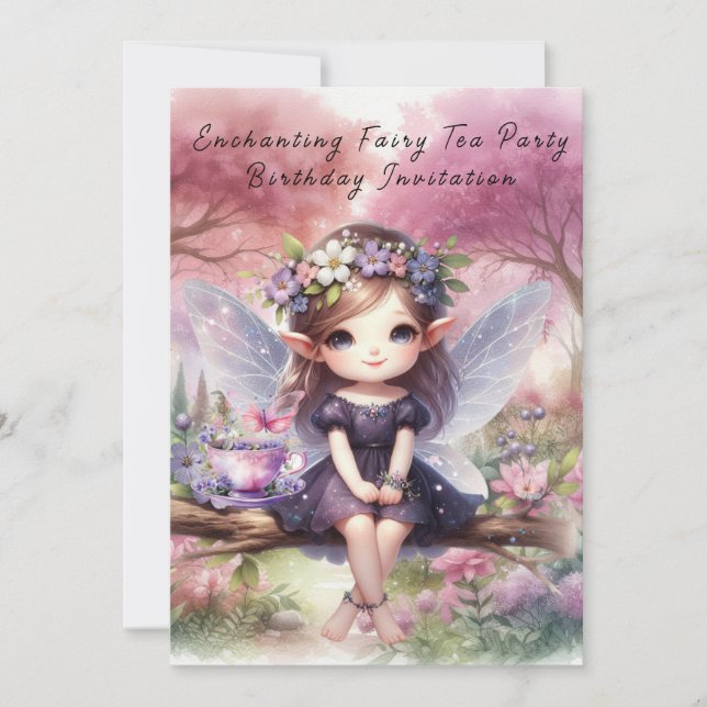Fairy tea party tabletop Sign Invitation (Front)