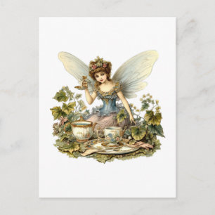 Fairy Tea Party Vintage Postcard