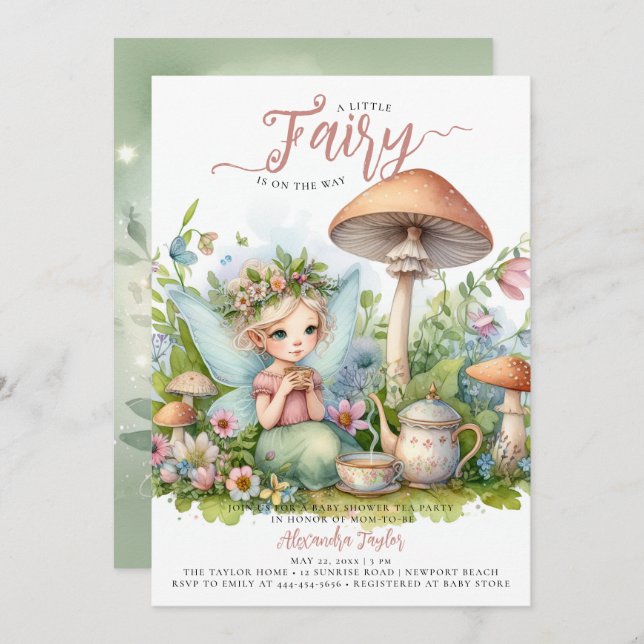 Fairy Tea Wild Mushrooms Forest Baby Girl Shower Invitation (Front/Back)