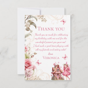 Fairy Thank You Card Birthday Pink Floral