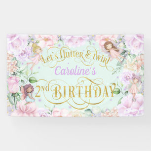 Fairy themed, girl 2nd birthday party backdrop ban banner