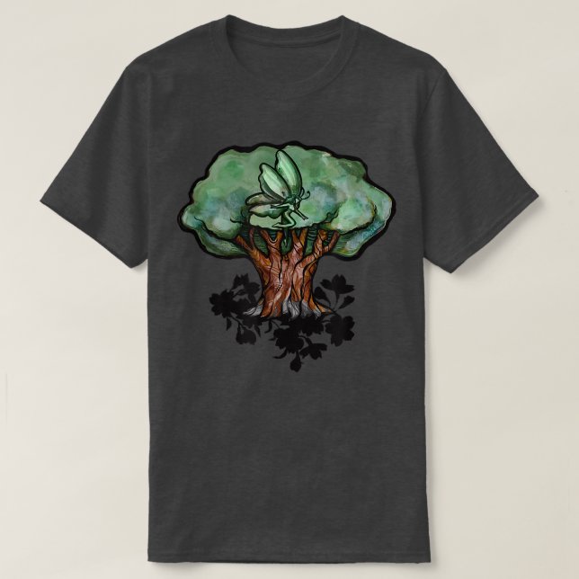 Fairy Tree Art green nature lovers fairies druid d T-Shirt (Design Front)