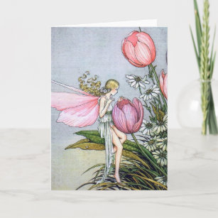 Fairy Tulips Vintage Illustration Greeting Card