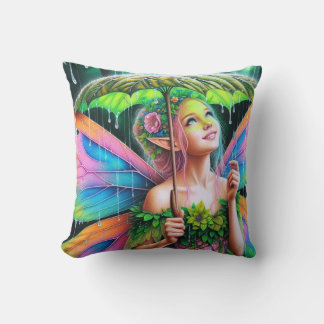 Fairy Under Leaf Umbrella Cushion