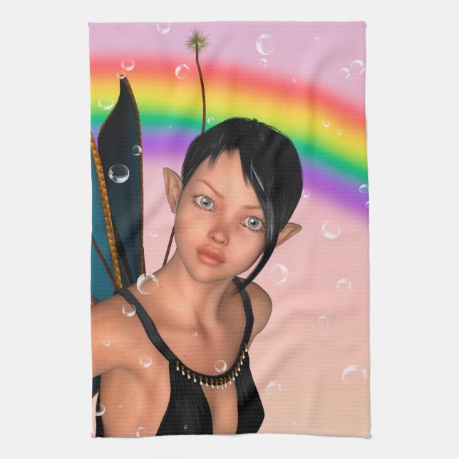 Fairy under Rainbow Tea Towel (Vertical)