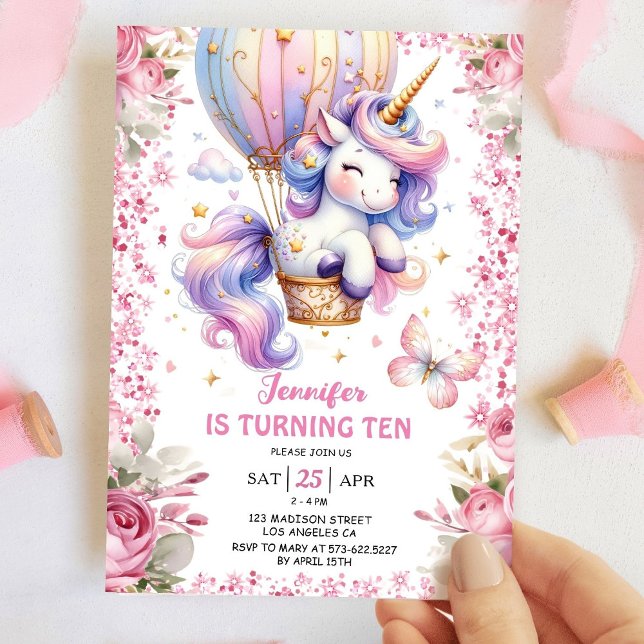 Fairy Unicorn 10th Birthday Girl Pink Unicorn Invitation (Creator Uploaded)