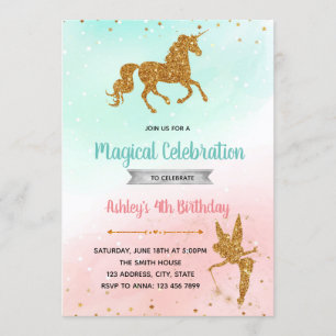 Fairy unicorn silhouette birthday party invitation