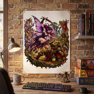 Fairy Warrior vs Goblin – Good vs Evil Battle Poster