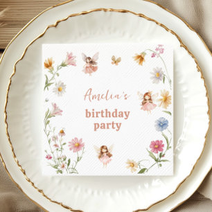 Fairy Watercolor Colorful Widflower Girls Birthday Napkin