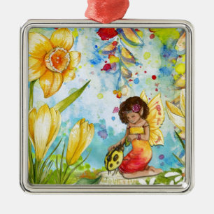 Fairy watercolour illustration whimsical metal tree decoration