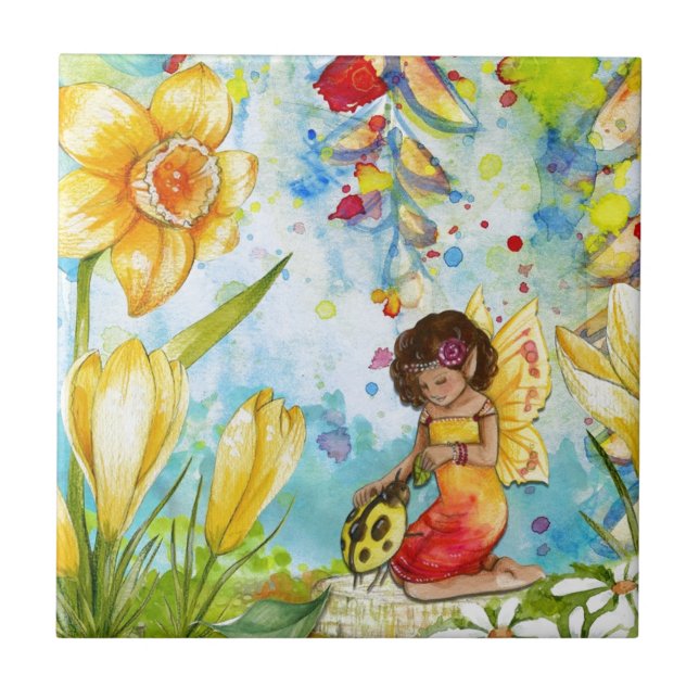 Fairy watercolour illustration whimsical tile (Front)