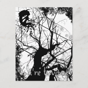 FAIRY WEBBY TREE BUBBLES B&W INVITATION