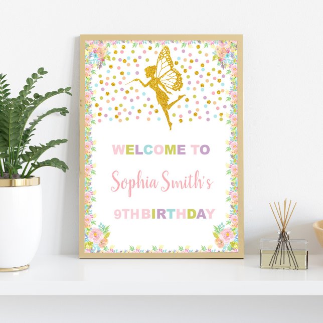 Fairy Welcome Sign, Floral Fairy Birthday Sign (Glitter Fairy Welcome signs)