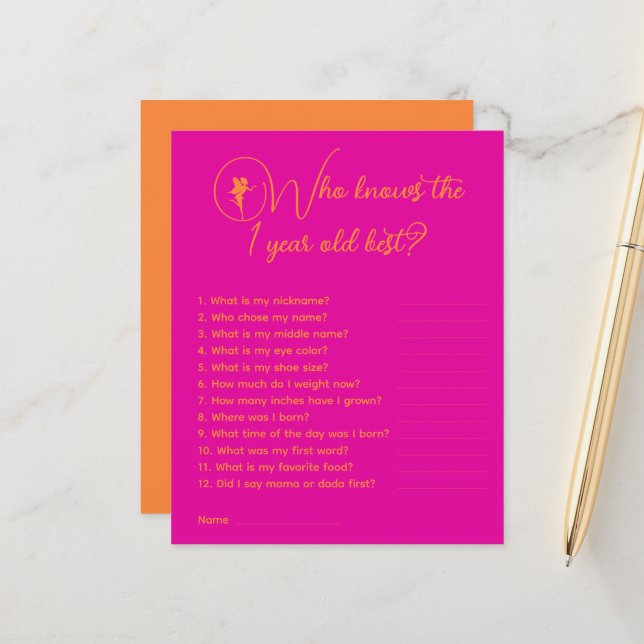 Fairy Who Knows The 1 Year Old Best Party Game (Front/Back In Situ)