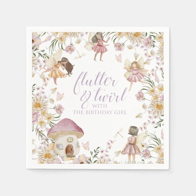 Fairy wildflower birthday napkin (Front)