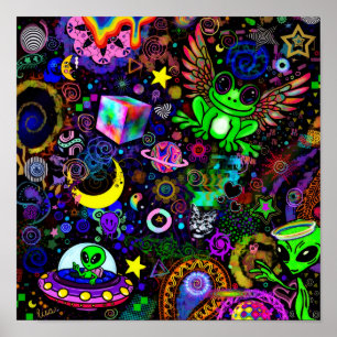 Fairy Wing Frog Sticker   Cute Trippy Neon Frog Ar Poster
